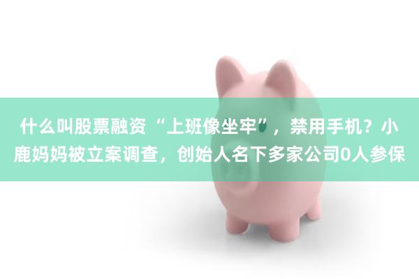 什么叫股票融资 “上班像坐牢”，禁用手机？小鹿妈妈被立案调查，创始人名下多家公司0人参保