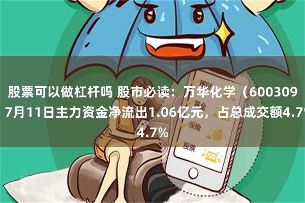 股票可以做杠杆吗 股市必读：万华化学（600309）7月11日主力资金净流出1.06亿元，占总成交额4.7%